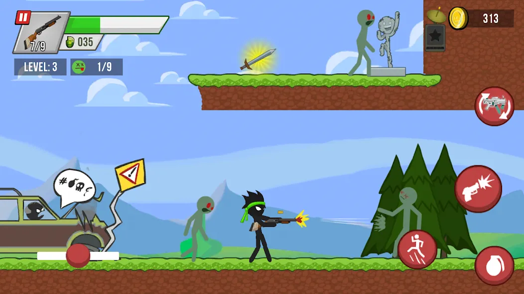 Stick vs Zombies (Стикмен против Зомби)  [МОД Много монет] Screenshot 1