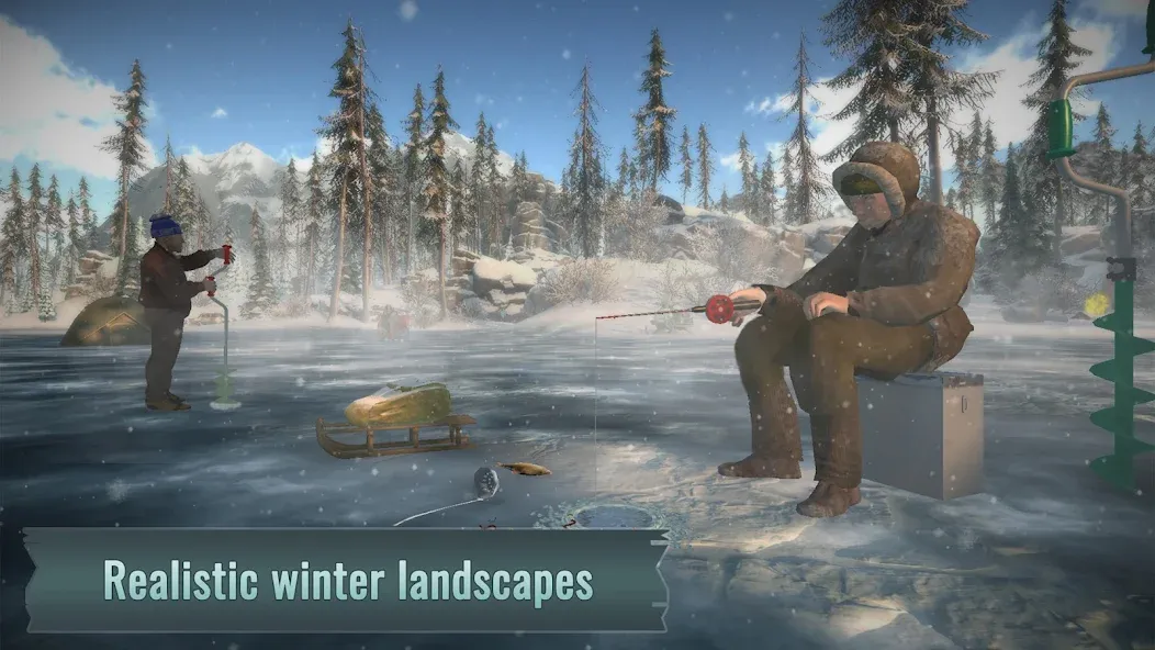 Ice fishing game. Catch bass.  [МОД Menu] Screenshot 1