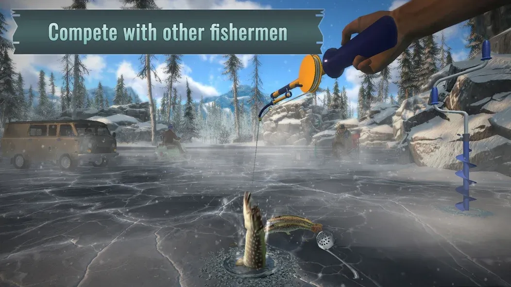 Ice fishing game. Catch bass.  [МОД Menu] Screenshot 2